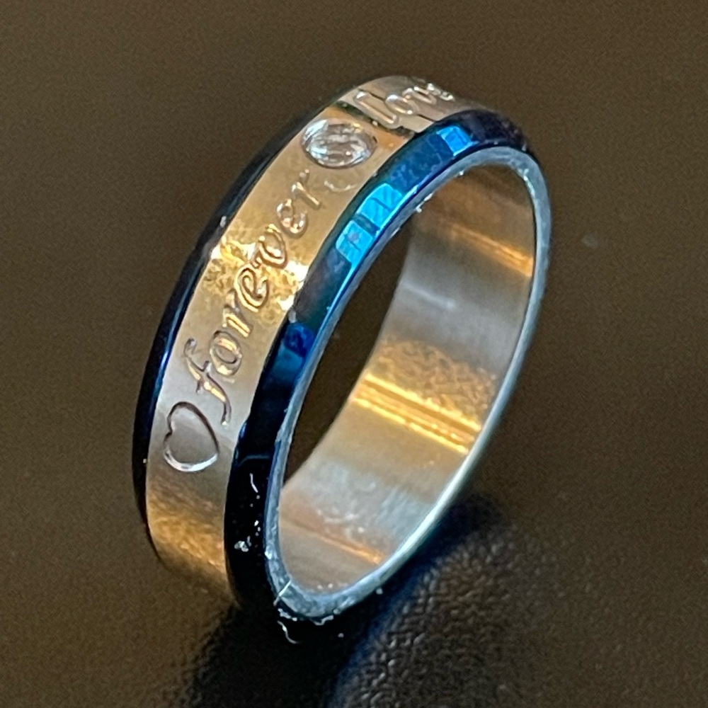6mm blue silver forever love men ring - Picture 4 of 11